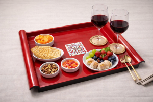 Khay sơn mài cao cấp - Mã KC16 - Cẩn ốc xà cừ nền đỏ / Size 32x25x2.5 cm đẹp mắt sang trọng