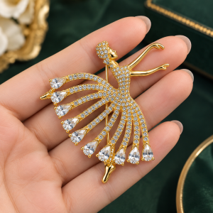 Trâm cài áo hình vũ công ba lê đính đá pha lê phù hợp với váy dài là một món trang sức thanh lịch phụ kiện thời trang cho nữ.