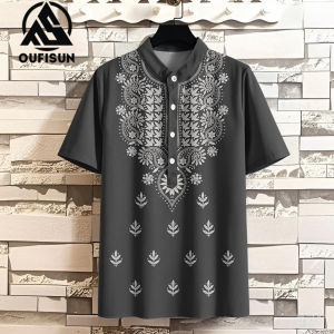【Oufisun】Ethnic Shirts For Mens Short-Sleeved Shirt Retro Loose Men Muslim Clothing