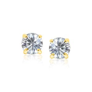 Nathalias NY ต่างหูทองคำแท้ 14K แบบหัวกลม ประดับเพชร CZ ขนาด 8 มม. Round CZ Stud Earrings 00809