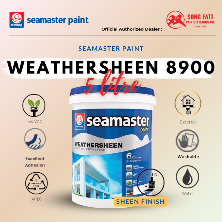 Seamaster Paint WEATHERSHEEN 8900 Exterior (WHITE/COLOUR) 5L Cat Luar ...