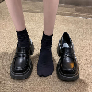 เสื้อโปโลครอบครั้งใหม่ รองเท้าส้นสูงแฟชั่นผู้หญิง รองเท้าแมรี่เจนแพลตฟอร์มสไตล์เกาหลี การแสดงสไตล์อังกฤษย้อนยุค