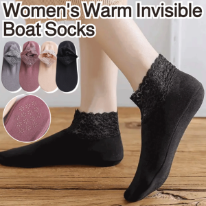 Womens Warm Invisible Boat Socks German Velvet Thickened Lace Detail Non slip Soft Winter Floor Socks