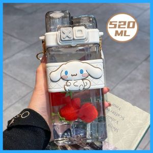Sanrioed Kuromi Cinnamoroll Cartoon Anime Square Large Capacity Water Bottle Kawaii Straw Cup Sport Tea Coffee Cup Girl Kid Gift