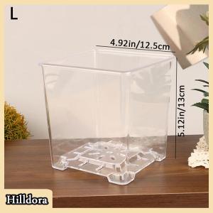 [Hilldora] Square Transparent Acrylic Flower Pots Breathable Bonsai Plant Pot Desktop Decoration For Garden Yard Living Room Balcony