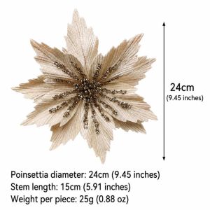 MODERNLUX Sparkling Artificial Poinsettia Flower 24CM Christmas Tree Ornaments Christmas Glitter Flower Colorful DIY Sequins Flower Home Decor