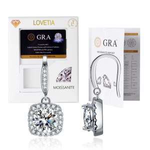 LOVETIA Anting Square Moissanite Perak 925 1.0 Ct Sertifikat GRA BTEH015
