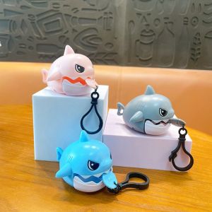 Funny Playful Pulling Line Biting Teeth Shark Cartoon Carrying Hanging Keychain Cute Toys  Interesting Friends Gifts