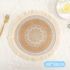 38CM Retro Woven Placemat Nordic Table Mat Heat Insulation Non-slip Placemat Furniture Decoration