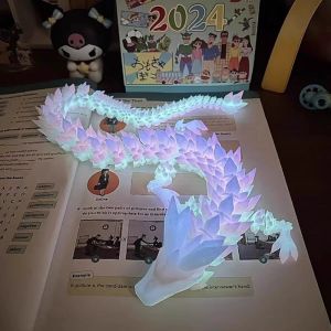 PaulWeekend Luminous Dragon Carving Plastic Artwork 3D Printing Luminous Chinese Dragon Creative Hand Toy Full Movable Joint Luminous Decoration Toys