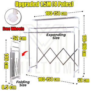 Upgraded H Type  1.5M ( 4 Poles) -Stainless Steel Laundry Rack For Drying Towels Sheets and Quilts | Adjustable Movable and Foldable For Easy Storage Drying Rack for Hanging Clothes | Clothes Drying Rack |  | Retractable Laundry