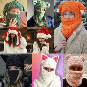 Women Knitted Hat Lovely Cartoon Ear Hat Pilling Resistant New Year Party Headgear Beanie Hat Adult Hats Party Costumes