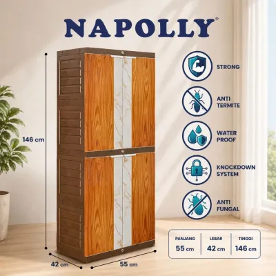Napolly Lemari ICAB 204 Teak Wood Anti Rayap Anti Air Bahan Plastik Berkualitas Original - KB