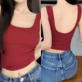 Freya Padded U-Back With Chest Pad Knitted Basic Comfy Sleeveless Open Back Casual Top For Women. 