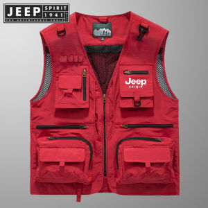 JEEP SPIRIT 1941 ESTD Áo Khoác Ba Lỗ Nam Đa Năng Nhiều Túi Lưới Chiến Thuật Ngoài Trời Quần Áo Đi Câu