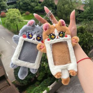 G5Q1 Soft Cartoon Plush Card Holder INS Animal Shape Photo Protector Case Portable Cute Star Chasing Pendant Keychain Student