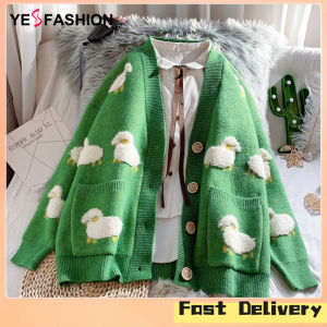 Yesfashion Store in stockwomen Áo len dệt kim Áo Khoác Cardigan dày vừa vặn rộng hình chú cừu nhỏ hoạt hình ba chiều