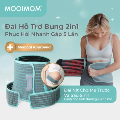Đai Đỡ Bụng Bầu Và Phục Hồi Sau Sinh Cao Cấp 2IN1 MOOIMOM - Hỗ Trợ Định Hình Vùng Bụng Sinh Mổ & Thường Chất Liệu Bamboo Cotton Kháng Khuẩn