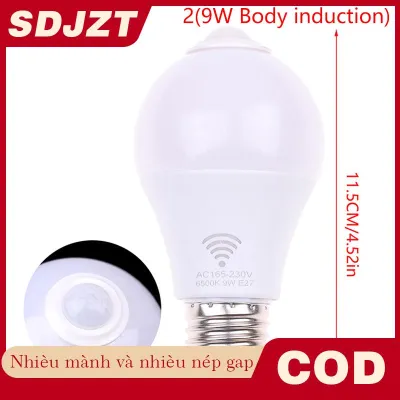 SDJZT Đèn cảm biến chuyển động PIR E27 bóng đèn LED 5W 9W 15W với đèn ngủ cảm biến chuyển động