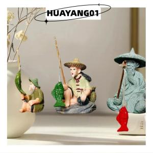 HUAYANG01 [2023 new HOT FASHION] lazlook รูปปั้นปลาเซนขนาดเล็ก1ชิ้นอุปกรณ์ตกแต่งตู้ปลารูปปั้นชาวประมงหินทรายโบราณสำหรับตกแต่งสวนตู้ปลา