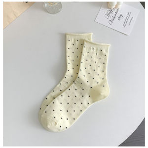 Polka Dot Socks Black White Cotton Mid Calf Japanese Style Cute Student Summer Socks