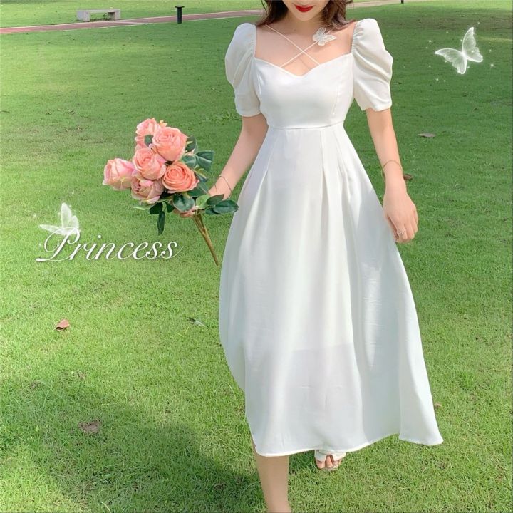 HH White Formal Civil Wedding Clothing off-Shoulder Stitching maxi dress |  Lazada PH