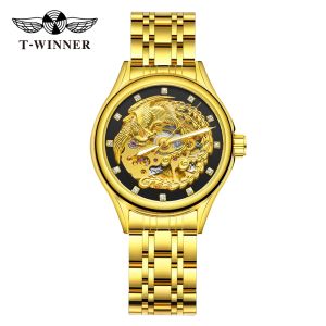 WINNER automatic watch luxury brand stainless steel diamond decoration gold ladies automatic watch hollow mechanical watch woman clock