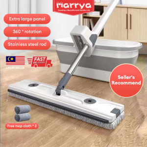 New upgrad 45cm big Size Squeeze Mop With Bucket 360 Rotation Fold mop Spin Mop Microfiber Floor Cleaning Flat Mop Free Hand Washing Lazy Mop Lantai 拖把