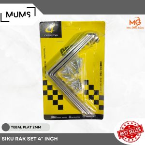 MG Plat Siku Rak Ambalan 4" Inch Set 4 Pcs / Siku Rak L Bracket Oval Penyangga Meja Kursi Lemari Tv Besi Stainless 10cm x 10cm Siku Rak Verseng Breket Braket Dinding Tembok 100mm x 100mm