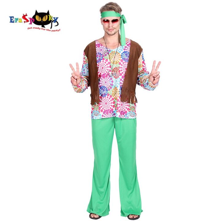 Men's 60s Hippie Costume Love and Peace Cosplay Halloween Funny Outfit ...