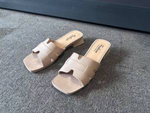 FJ Korean Style Women Casual Sandals Square Toe Low Heel Peep Toe PVC Lightweight Non-Slip 2501