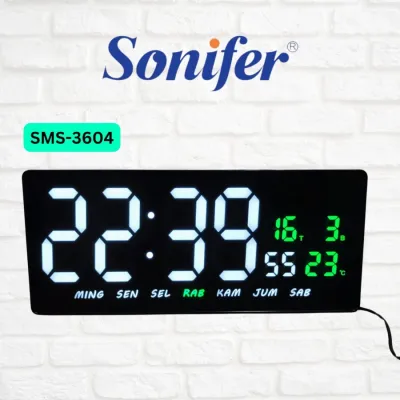 SONIFER Jam Dinding Digital LED PUTIH 36 x 16 cm SMS 3604