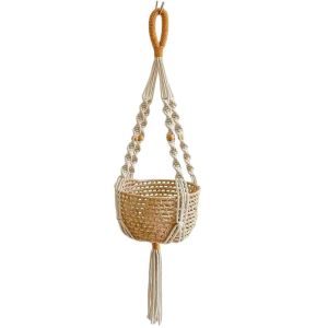 USECOAT Handmade Cotton Rope Hanger Flower Pot Gardening Boho Tassel Hanging Basket Garden Supplies 4 Legs Plant Hanger Home