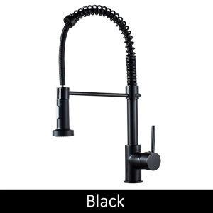 LDIES Deck Mounted Flexible Kitchen Faucets Pull Out Mixer Tap Black Hot Cold Kitchen Faucet Spring Style with Spray Mixers Taps E9009 7K9N4