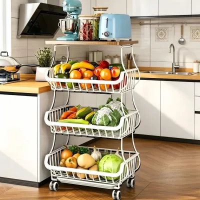 Household Furniture Small Cart Vegetable Storage Rack Kitchen Floor To Floor Multi-layer Storage Rack Kitchen Islands Trolleys
