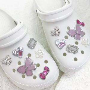 12Pcs Crocs Jibbitz Charms Matte Gold Butterfly Steed Shoe Buckle Detachable Red Diamond Studded Bow Shoe Flower Decoration for Crocs