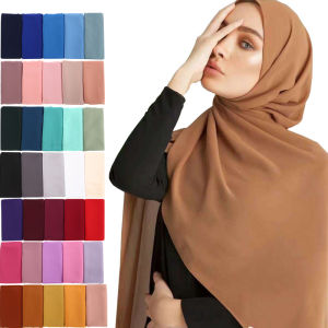 Jifang Women Bubble Chiffon Scarf Plain Lady Muslim Hijabs Long Shawls Solid Large Pashmina Wraps 60 Colors WJ46