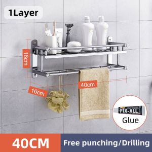 Stainless Bathroom Rack 1/2/3 Tiers 40cm/ 60cm Stainless Steel Rak Sabun Bilik Mandi/Toilet Rack/Shelf Shampoo Rack Organizer Towel