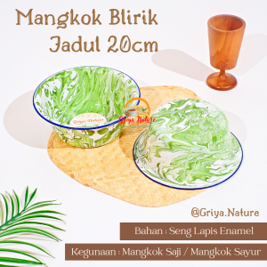 GRIYA NATURE [COD] Mangkok Blirik ukuran 20 cm | Mangkok Saji /  Mangkok Sayur / Ramen | Mangkok Makan Loreng Lorek Lurik Blurik Blirek Army Cendol Kuno Jadul Antik Vintage Klasik Estetik Seng Blek Kaleng Baskom Hijau Ijo Ekonomi Timbangan Kedaung Murah