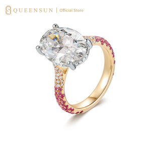 Queensun 18k Gold Lab Diamond Oval Cut Hidden Halo Engagement Ring 3Ct| Ruby Accent Ring | Engagement Ring | Bridal Ring | Two-Tone Gold Ring | Colorful Gemstone Ring、Minimalist Luxury Ring 18K 金培育钻石椭圆钻渐变红宝钻戒 隐形光环 + 红宝碎钻戒臂 轻奢撞色设计 婚礼 / 订婚百搭高级感饰品 小众精致浪漫风珠宝配