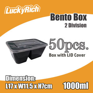 LuckyRich - Bento Box 2 - Division 50pcs  1000ml Plastic Food Container lunchbox  with lid Cover