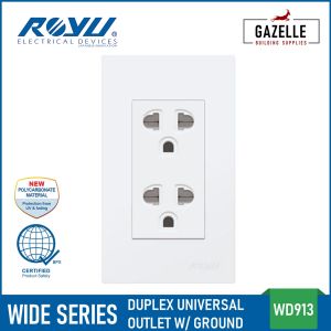 Royu Wide Series Duplex Universal Outlet w/ Ground & Shutter Set- WD913