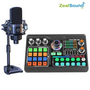 Zealsound ชุดการ์ดไมโครโฟนของพ็อดคาสท์ระดับมืออาชีพสำหรับพีซีแล็ปท็อปสมาร์ทโฟนคอมพิวเตอร์ Vlog บันทึกการสตรีมสด