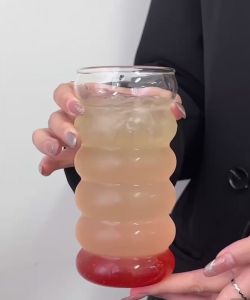 Cốc/Ly Thuỷ Tinh Nhiều Tầng Gợn Sóng 500ml Chịu Nhiệt Cao Thuỷ Tinh Borosilicate Uống Matcha Cafe- Chihirostore.decor