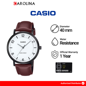 Jam Tangan Pria Casio Simple MTP-VT03BL-7B White Dial Brown Leather Band