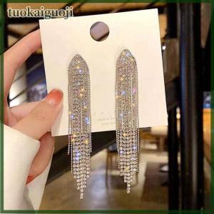 tuokaiguoji Long Tassel Full Rhinestone Drop Earrings For Women Ovsize Dangle Earrings Fashion Jewelry Accessories