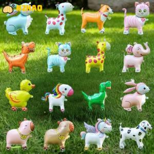 【N2HAO】 4D Cartoon Foil Balloons Elephant Stand Walking Balloon With Wheel For Kids Birthday Party Decoration Baby Shower