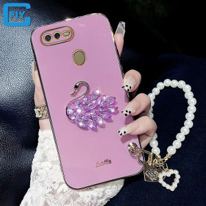 For OPPO A15 / A15S Case Gilding Luxury Branding Colorful Shine Sparkling Diamond Beautiful Swan + Bracelet