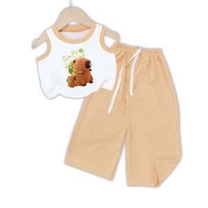 Bộ sát nách quần ống rộng thun gân hình in capybara cho bé 6kg -30kg.SNQD011