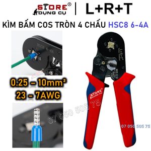 Kìm bấm cos tròn 4 chấu L+R+T HSC8 6-4A tự điều chỉnh bấm đầu cốt từ 0.25 - 10mm² tạo đầu cos tứ giác kềm bấm cos 4 cạnh LRT